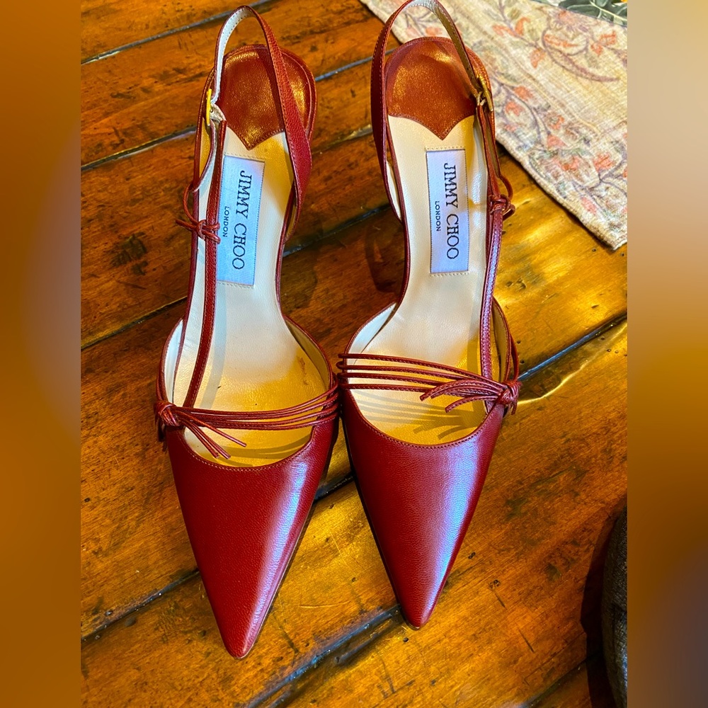 Jimmy Choo red leather Slingback pumps